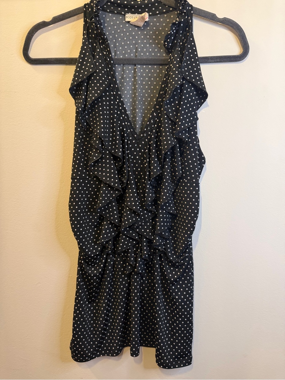Body Central vintage Y2K style Black Polka Dot Ruffle V-Neck Mini Dress
